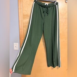 American Eagle Green Wide-Leg Pants with White Stripes